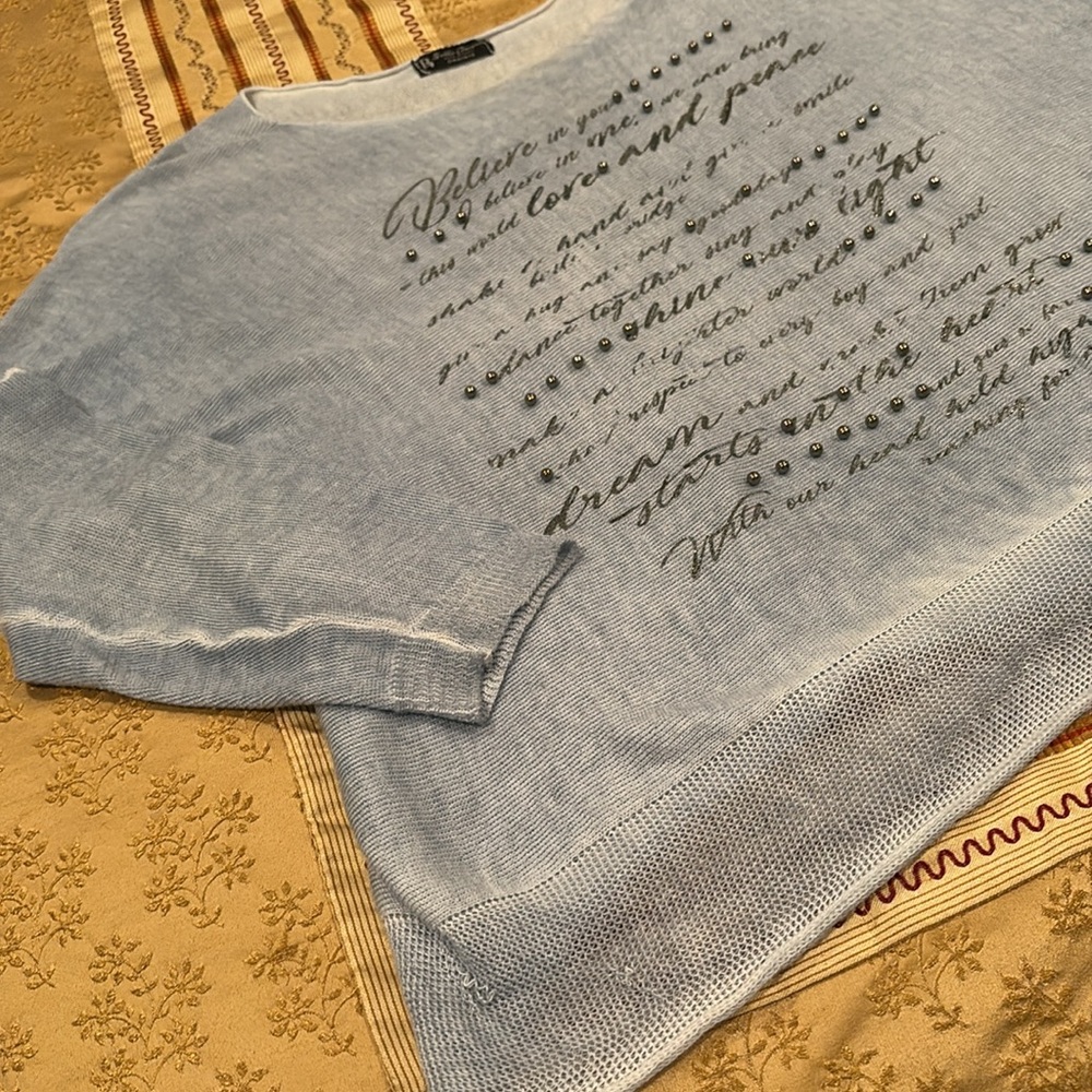 Bella Amore Light Blue Sweater with Studded Accents,
Viscose/Acrylic blend, XL - Picture 2 of 10